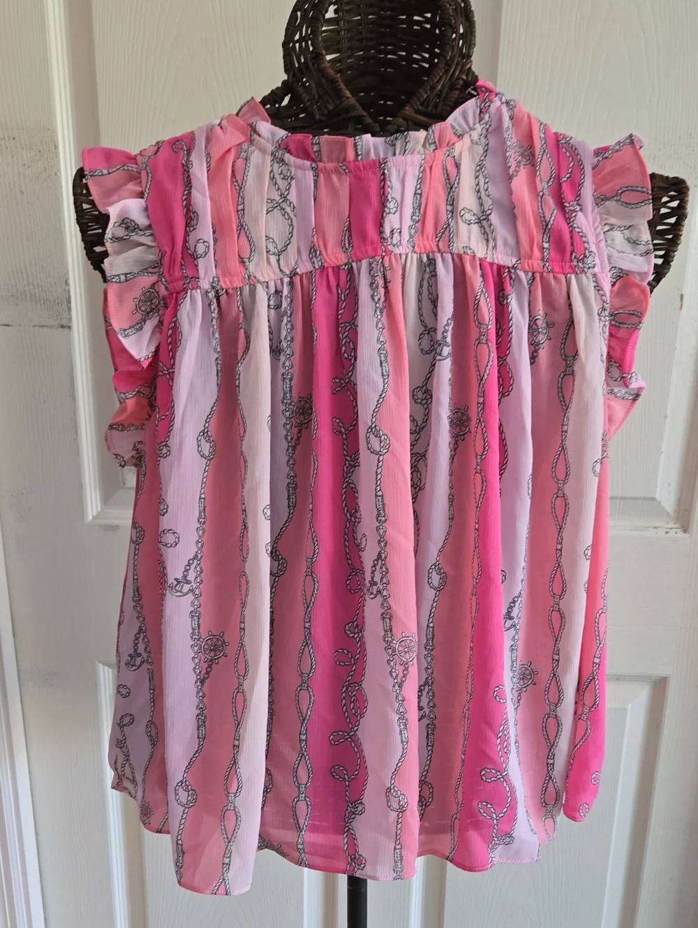 77 Park Women's Pink Striped Ruffle Sleeve Camisole-Size XL